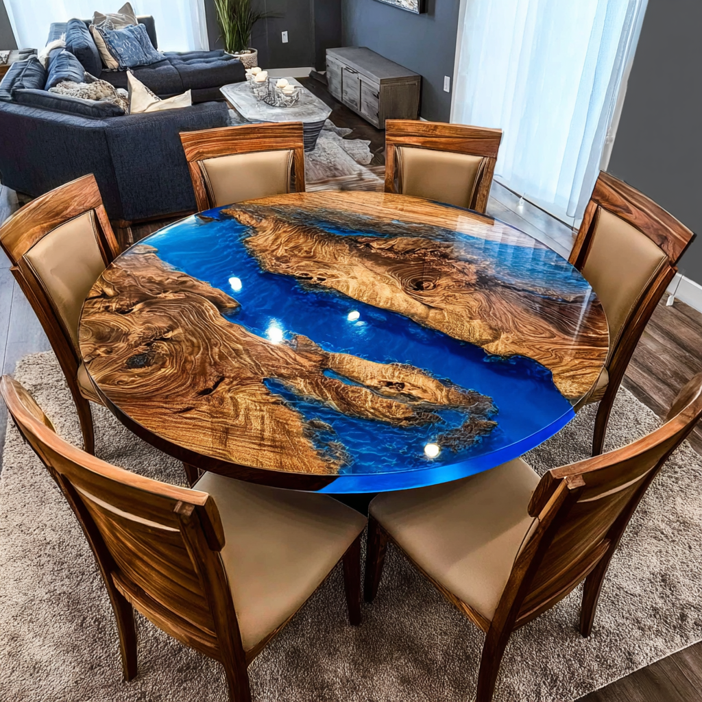 Walnut Blue River Resin Epoxy Table