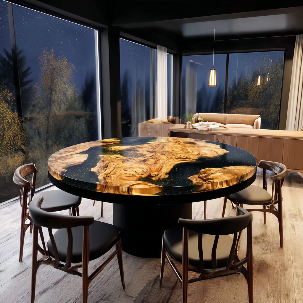 Round Black Resin Epoxy Table