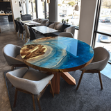 Usatabletops Round Walnut Blue Starry Epoxy Table