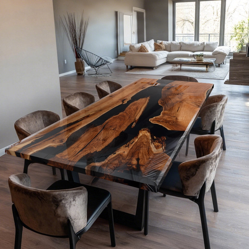 Usatabletops Custom Luxury Black Walnut Wood Luxury Dining Epoxy