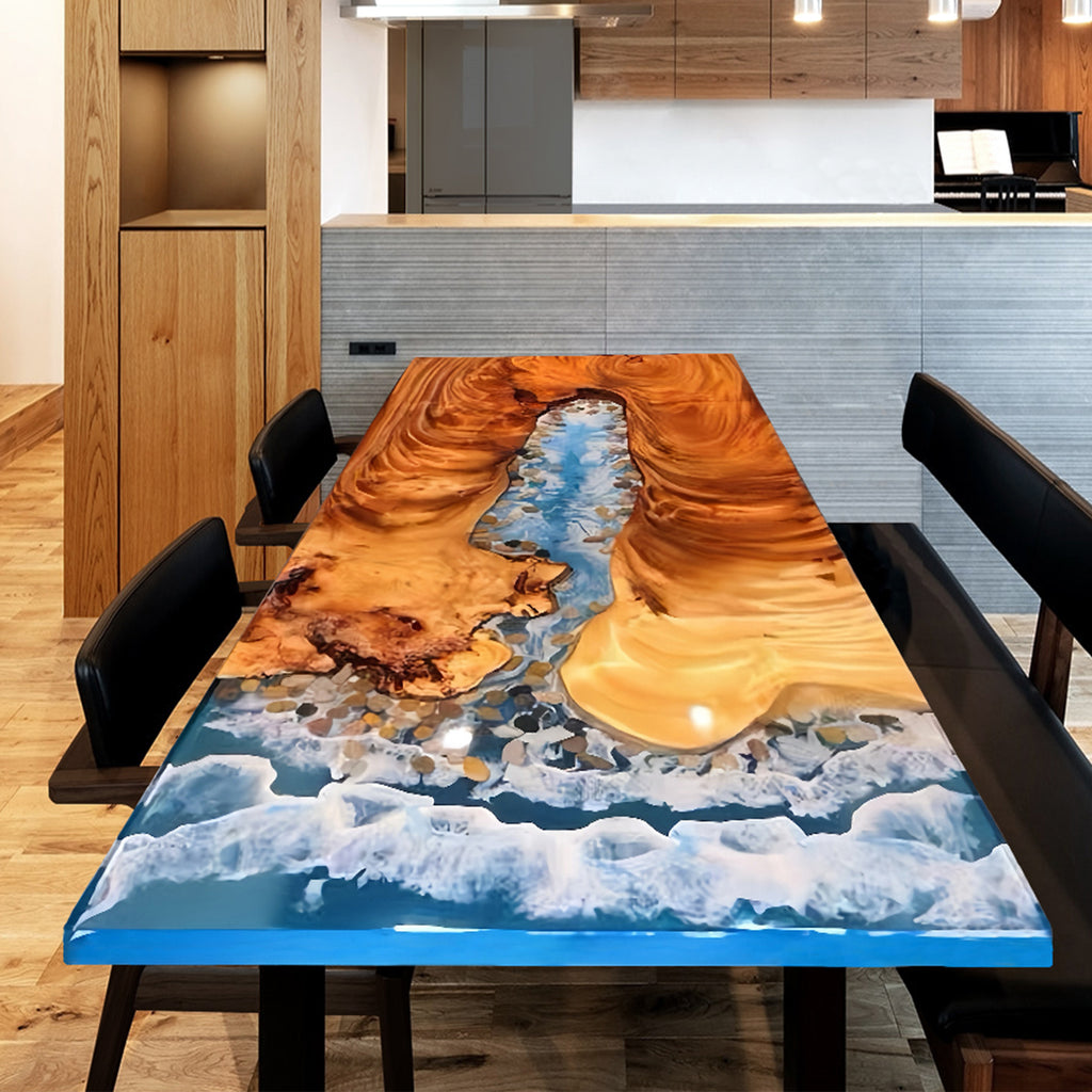 Usatabletops Custom Walnut Epoxy Wave Ocean Table UTT1