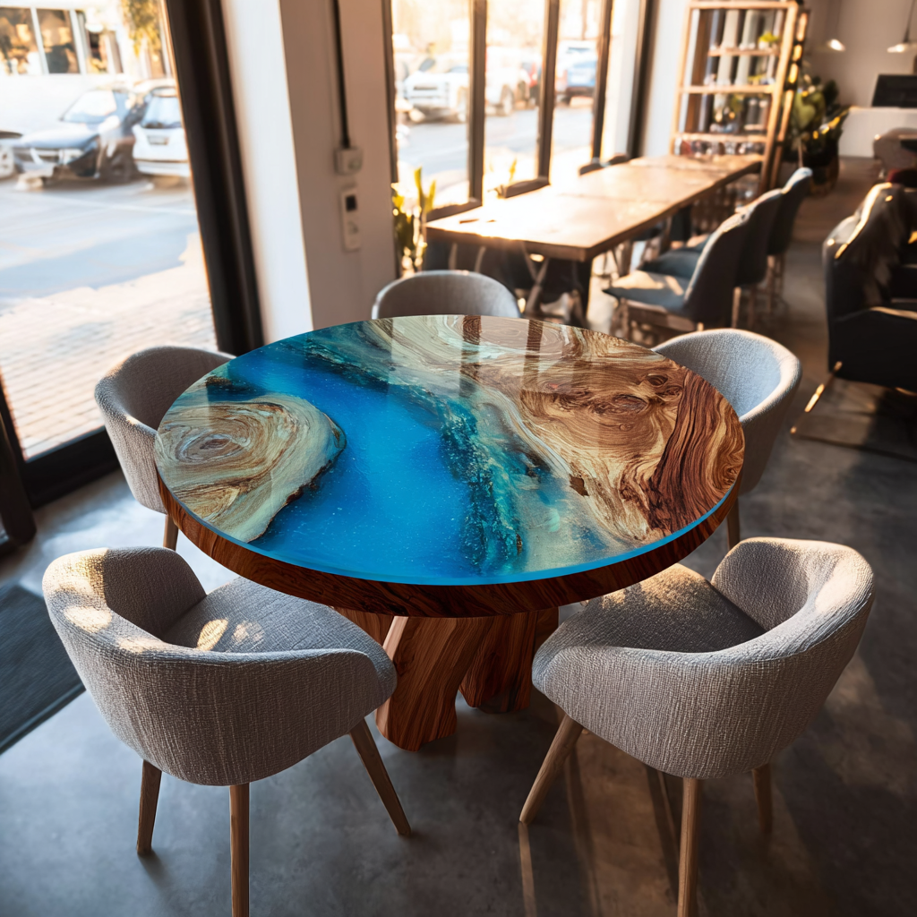 Usatabletops Custom Round Walnut Blue Starry Resin Epoxy Table