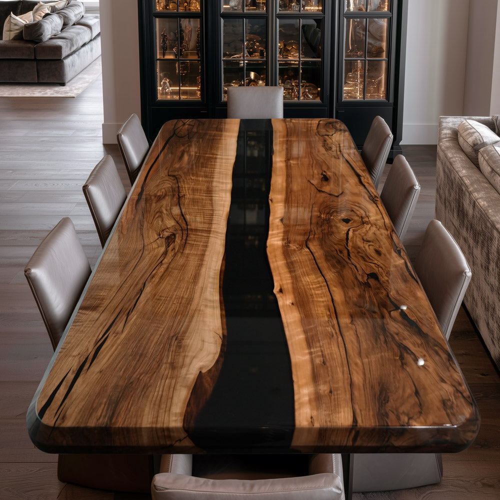 UTT Custom Black Walnut Black River Resin Epoxy Dining Table UTT76