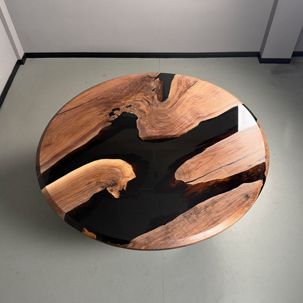UTT Custom Black Walnut Round Epoxy Table URT58