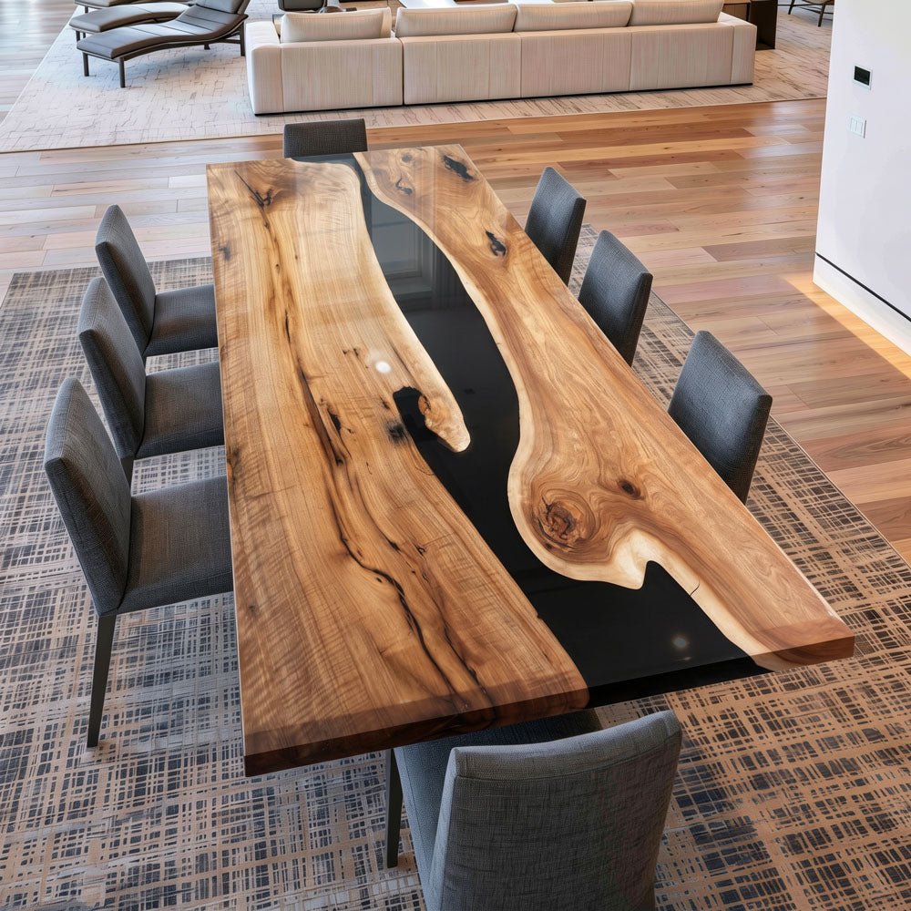 Black Walnut Opaque Black River Epoxy Table UTT85