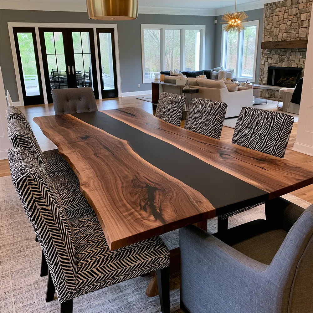 UTT Custom Solid Live Edge Black Walnut Epoxy Table
