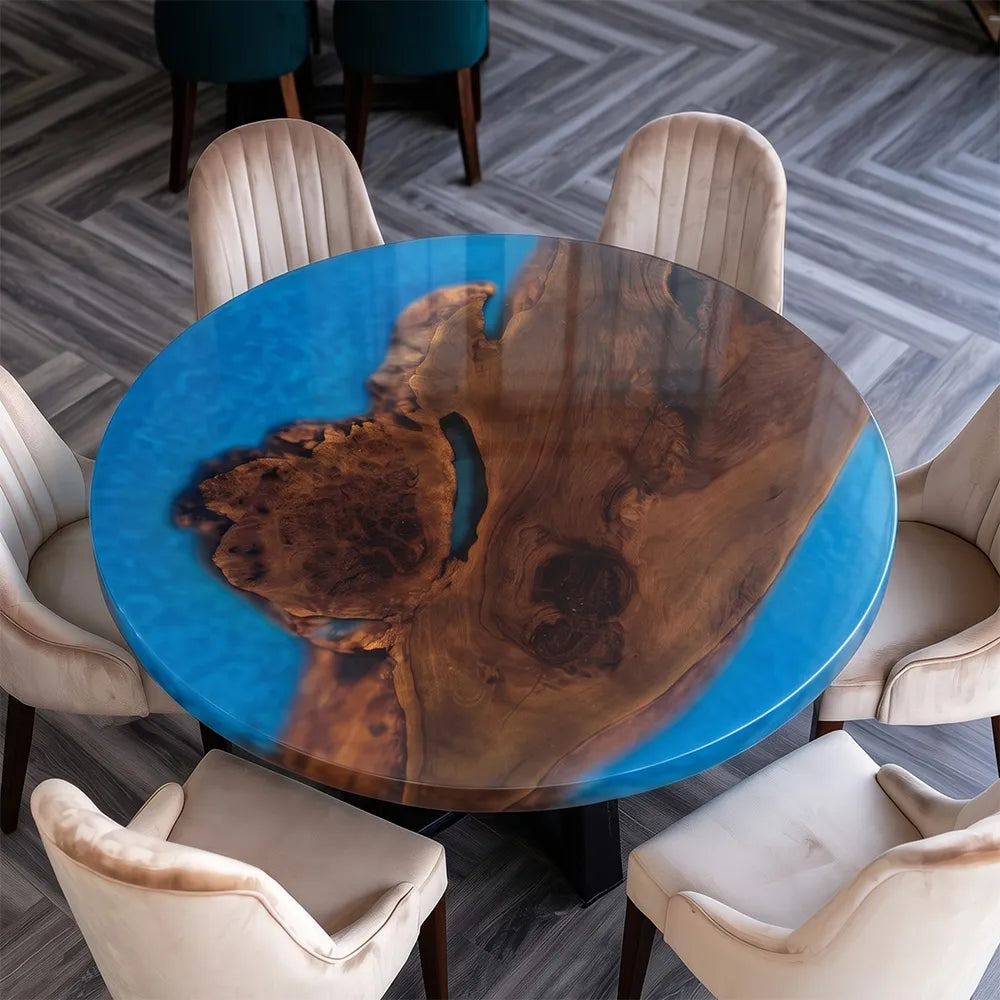 Black Walnut Blue Round Resin Epoxy Table 