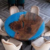 Black Walnut Blue Round Resin Epoxy Table 