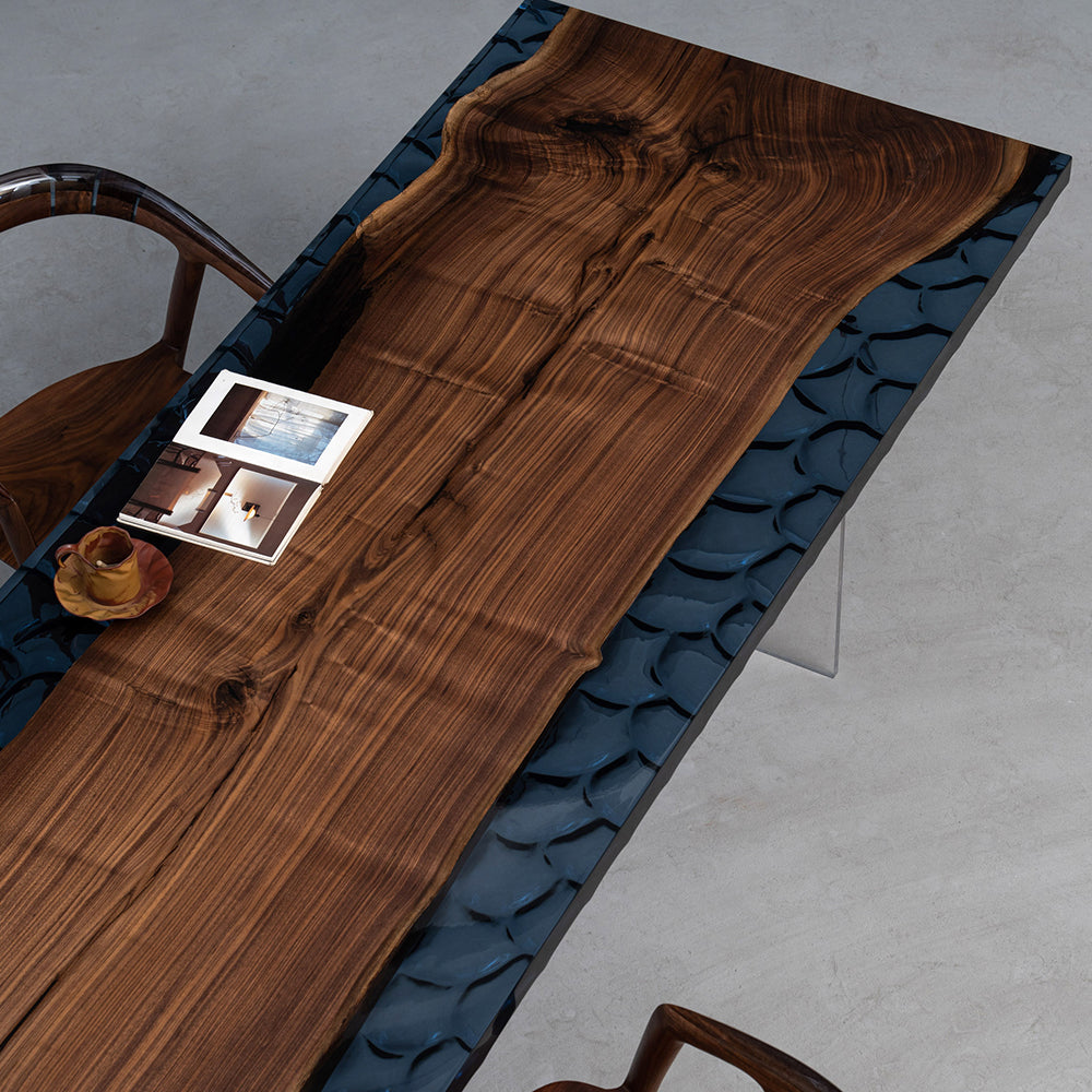 UTT Black Walnut Ice Crystal Slab Resin Table 