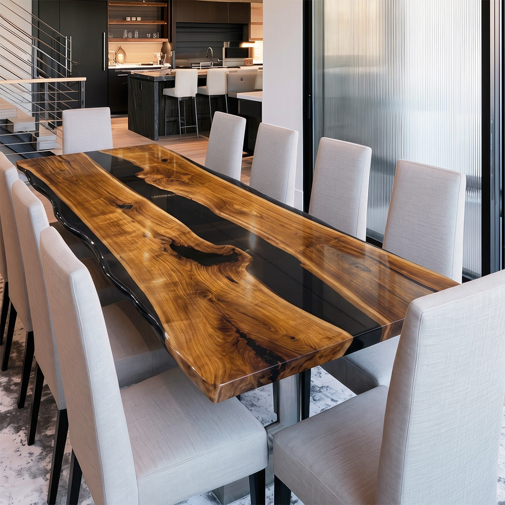 UTT Black Walnut Live Edge Black River Epoxy Tables