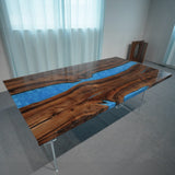 UTT Black Walnut Blue Resin Epoxy Dining Table UTT78