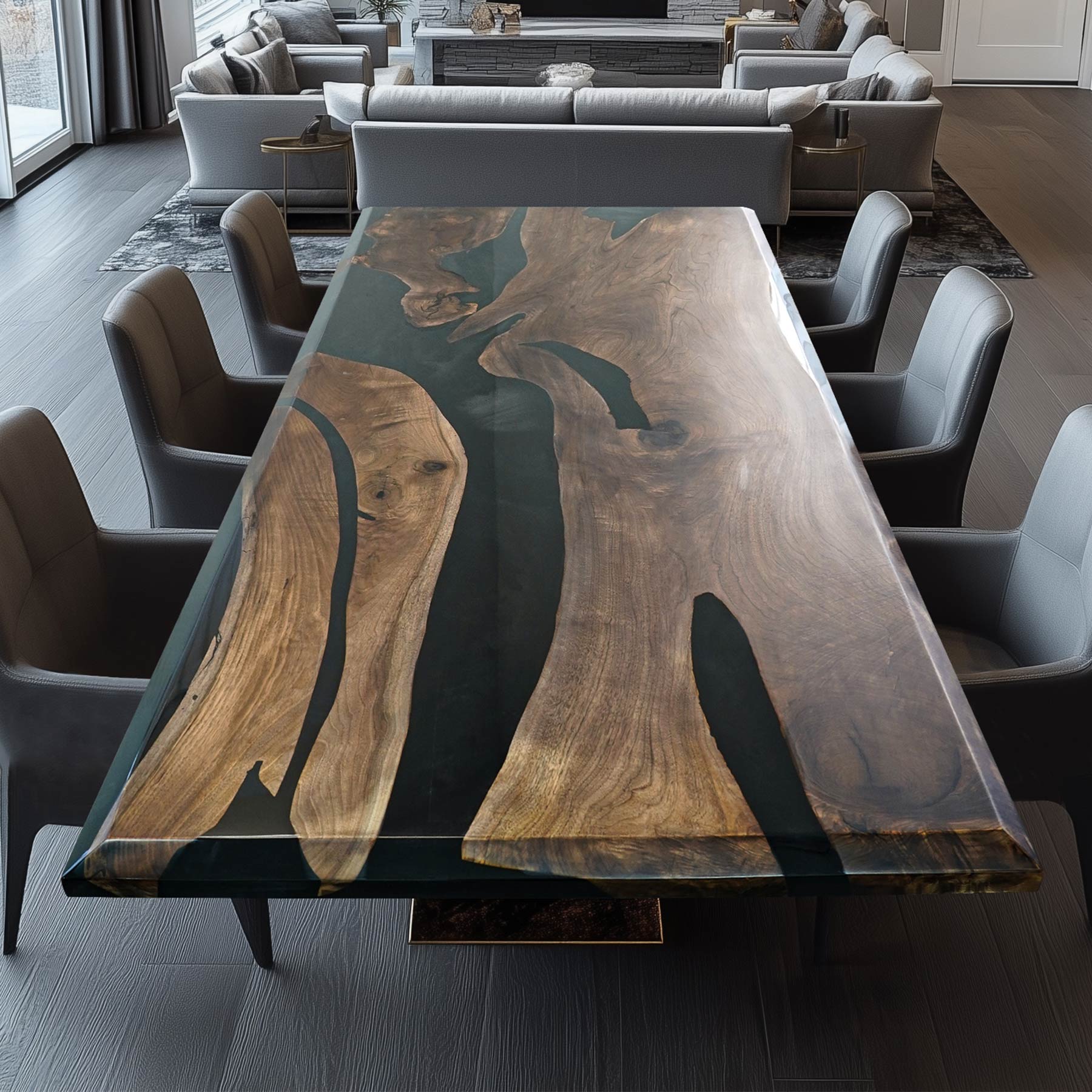 Custom Black Walnut Resin Dining Epoxy Table 