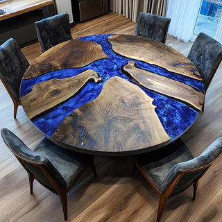Black Walnut Round Dining Blue Ocean Resin Epoxy Tables