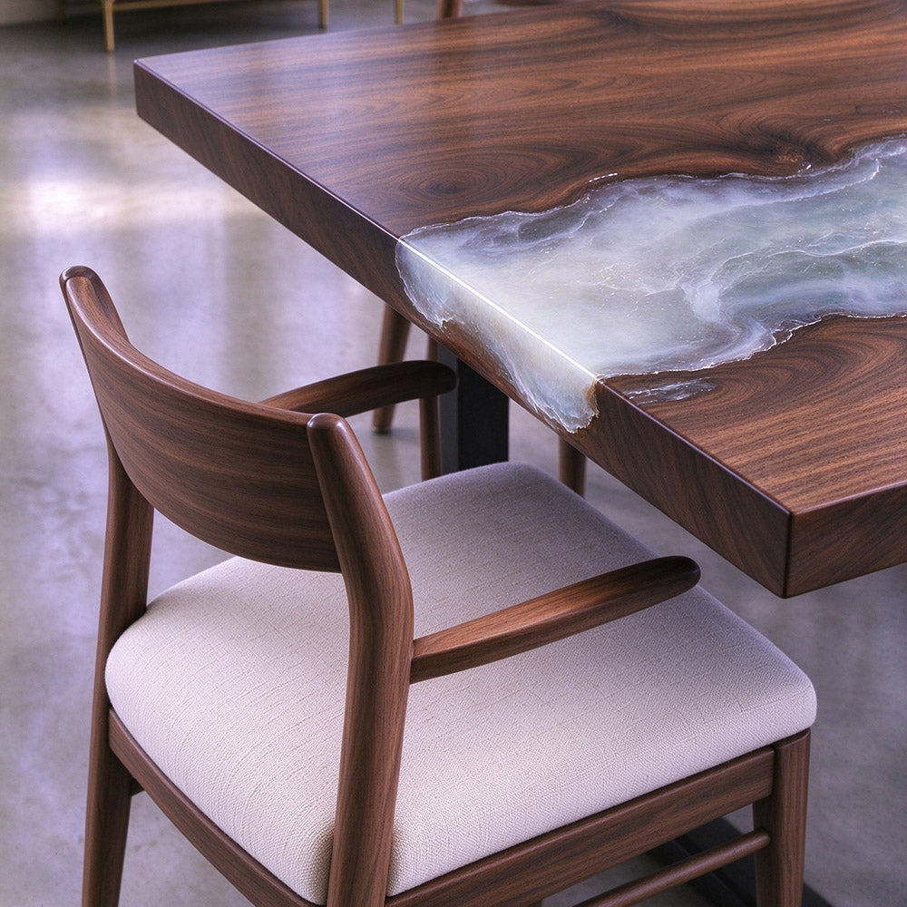UTT Custom Black Walnut White River Epoxy Tables