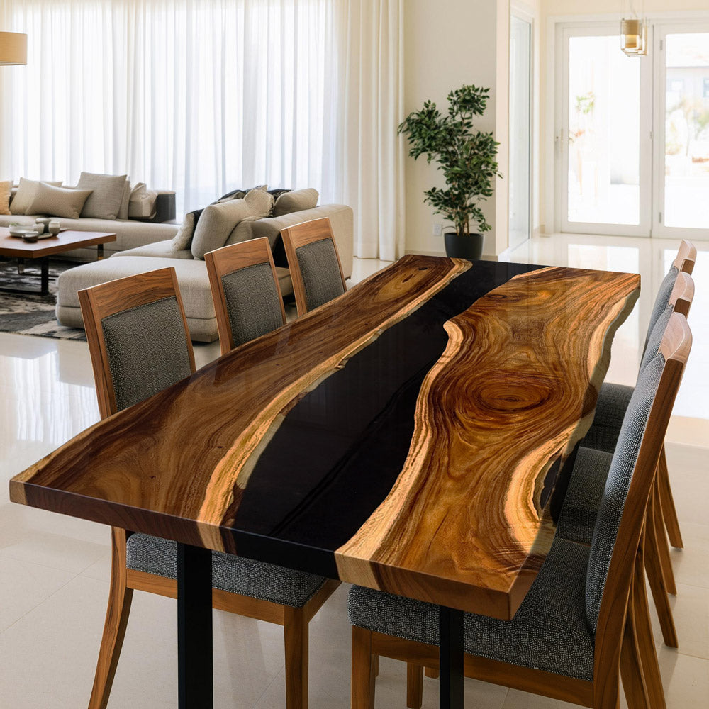 Live Edge Walnut Black River Epoxy Tabletop 