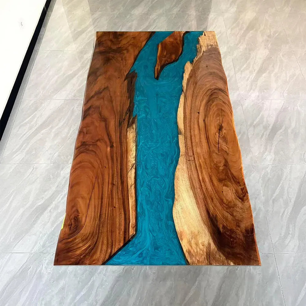 UTT Custom Walnut Peacock Blue River Epoxy Table UTT98