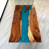 UTT Custom Walnut Peacock Blue River Epoxy Table UTT98
