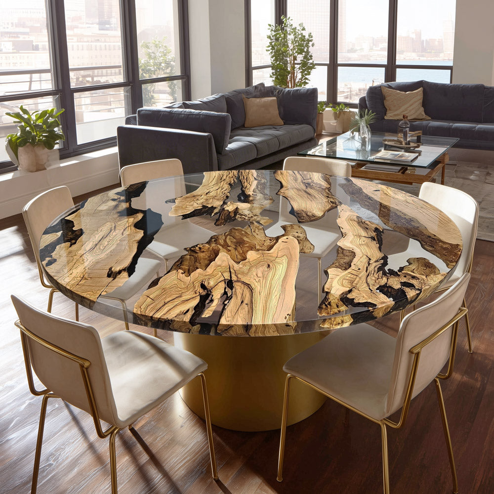 Round Olive Clear Resin Epoxy Table URT56