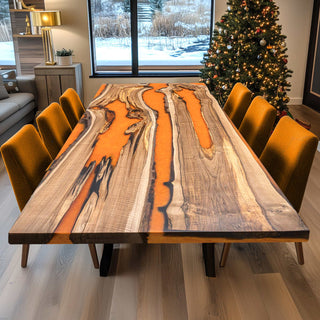 Custom Walnut Orange River Dining Epoxy Table 