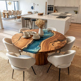 Walnut Ocean Wave Round Epoxy Table 