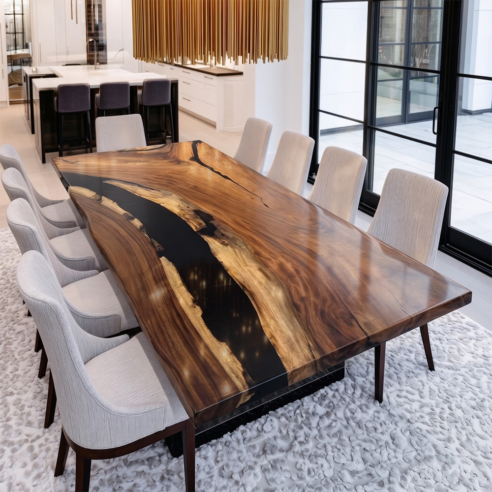 Walnut Black River Epoxy Table UTT91