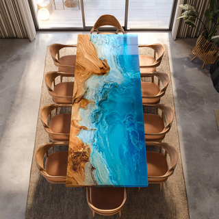 Usatabletops Wood Blue Ocean Seawave Dining Resin Epoxy Table