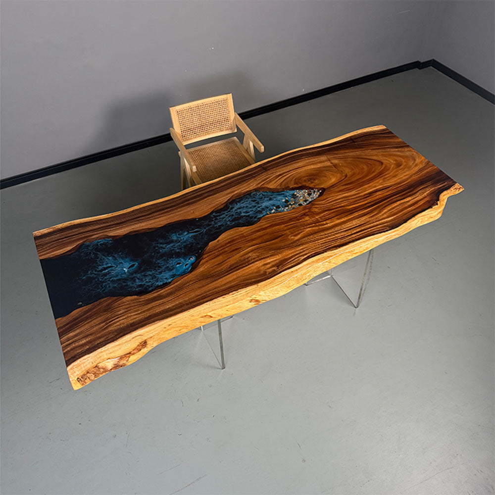 UTT Wood Epoxy Resin Table with an Oceanic Style 86.61"×31.5"