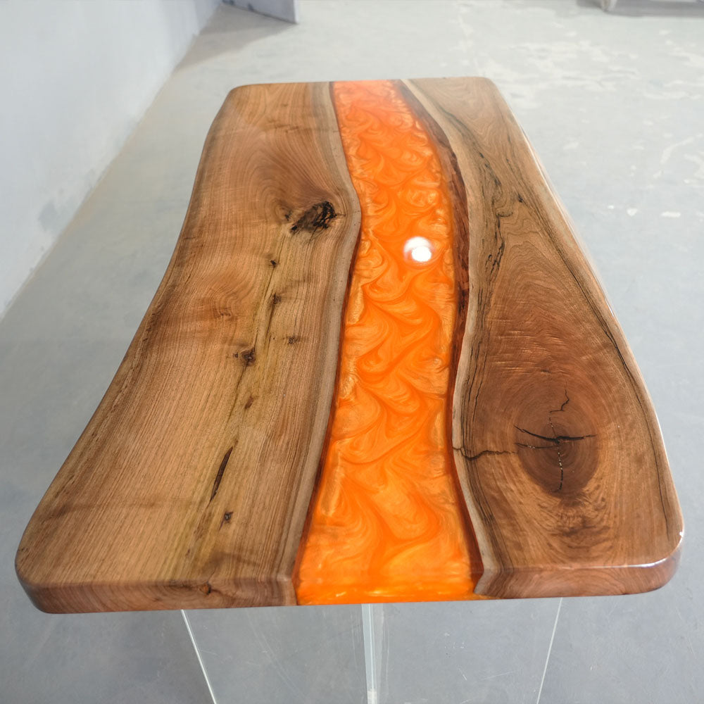 UTT Custom Black Walnut Orange River Epoxy Table 