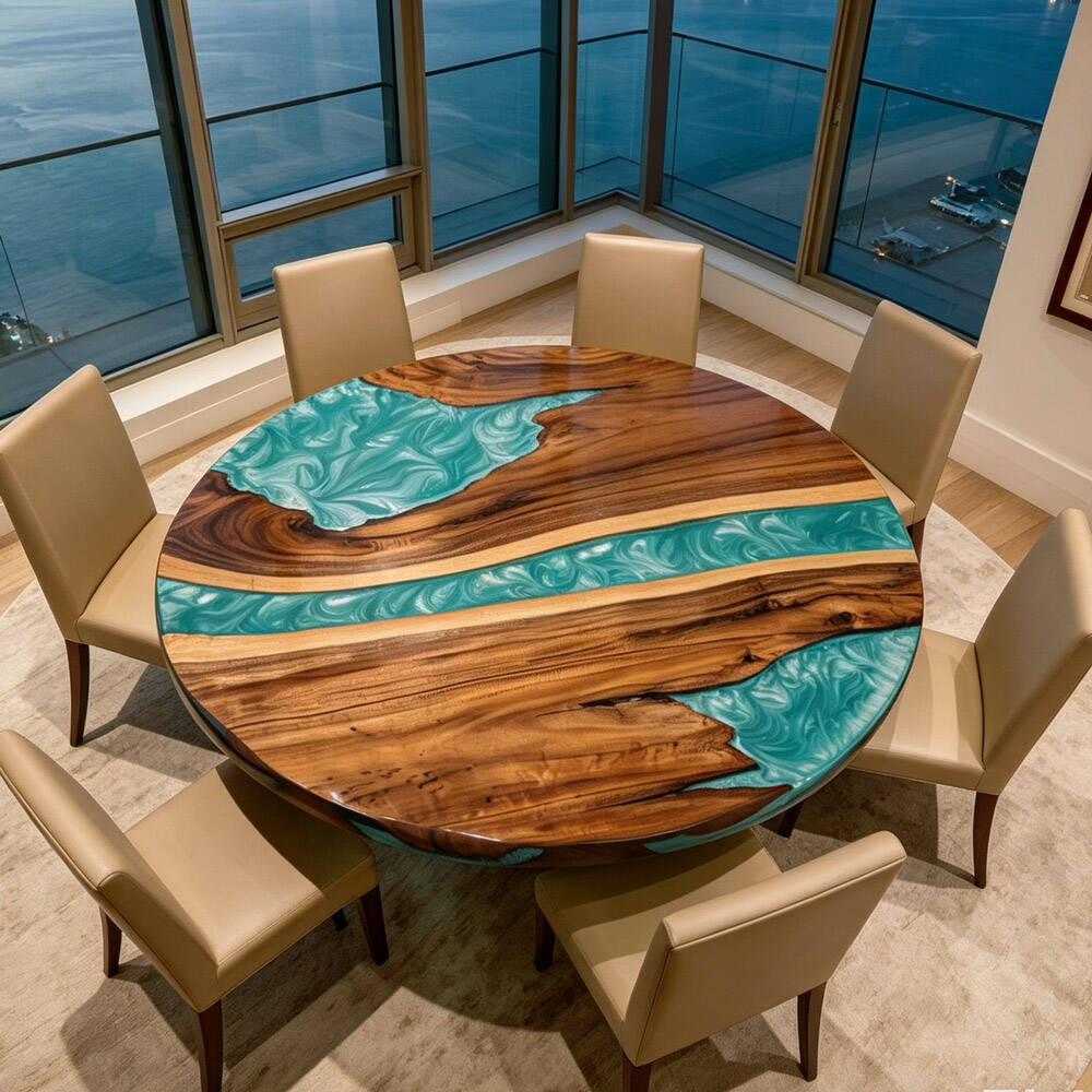 UTT Custom Round Walnut Resin River Epoxy Table URT58