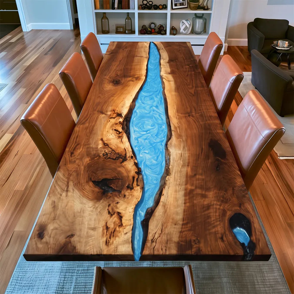 Solid Black Walnut Blue River Epoxy Table 