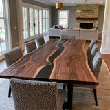 UTT Custom Solid Live Edge Black Walnut Black River Epoxy Table 