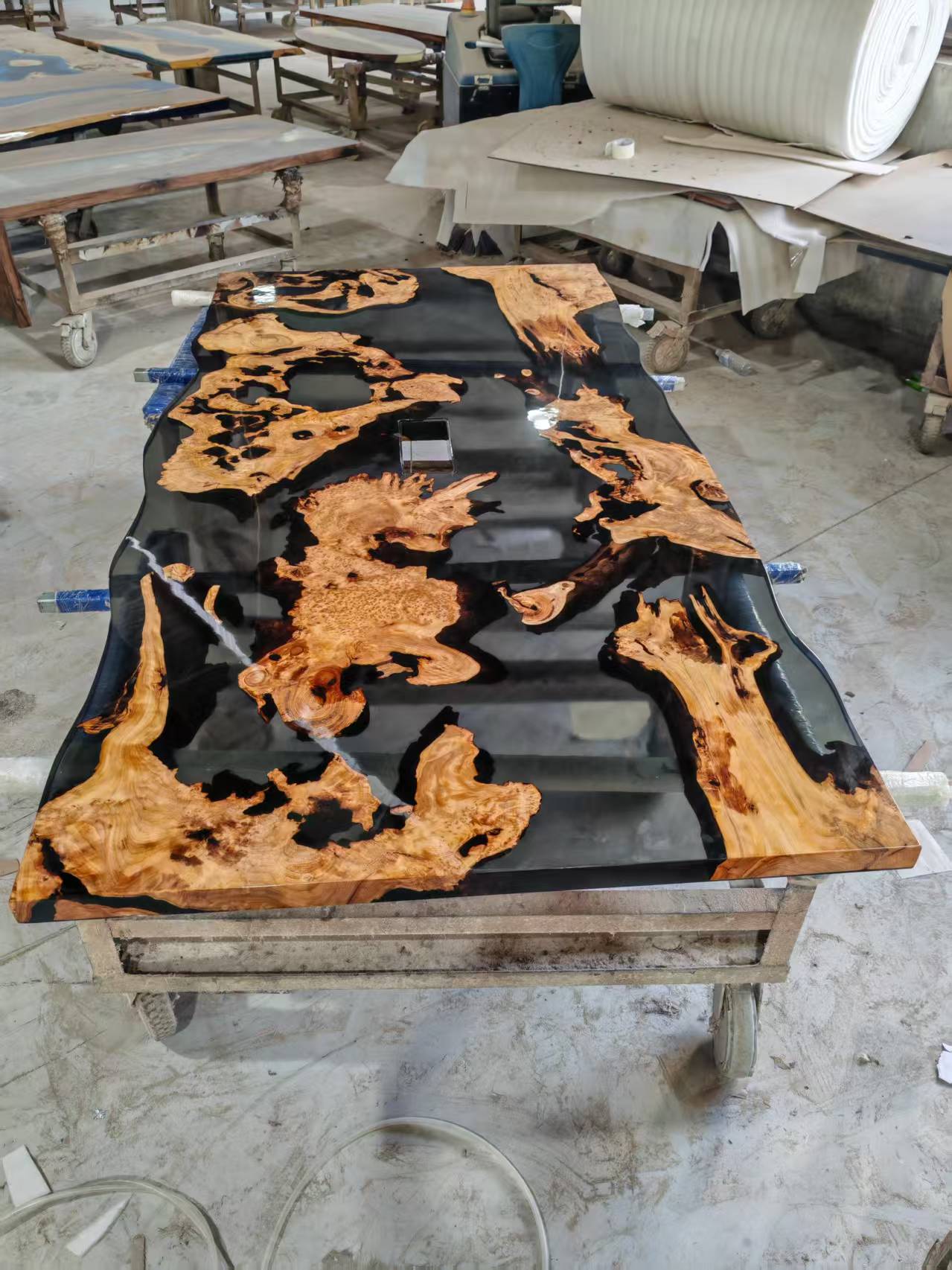Custom Olive Wood Live Edge Clear Resin Epoxy Table White Glove Service Fee $600 for Ronda