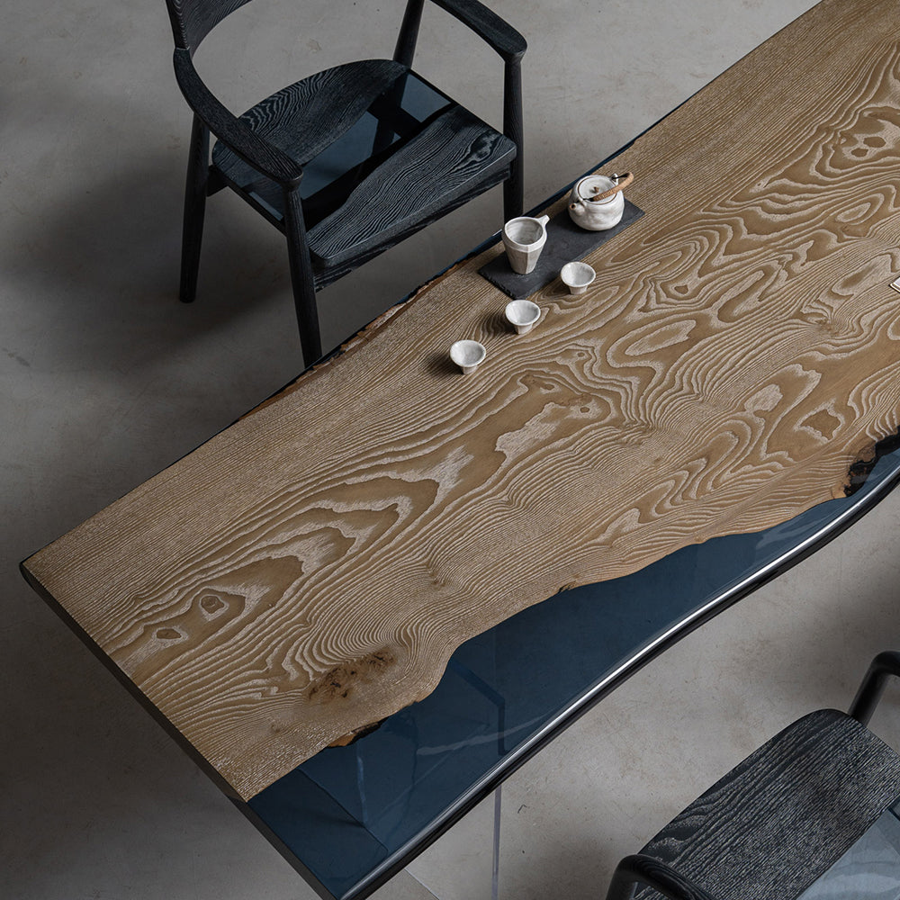 UTT Ash Live Edge Oxidized Brown Resin Epoxy Table 