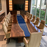 UTT Custom Black Walnut Blue Epoxy Resin Conference Table