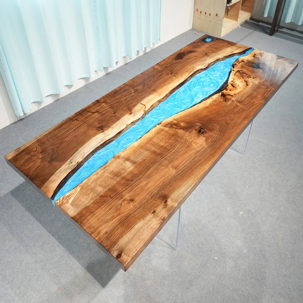 Custom Black Walnut Blue River Epoxy Tables