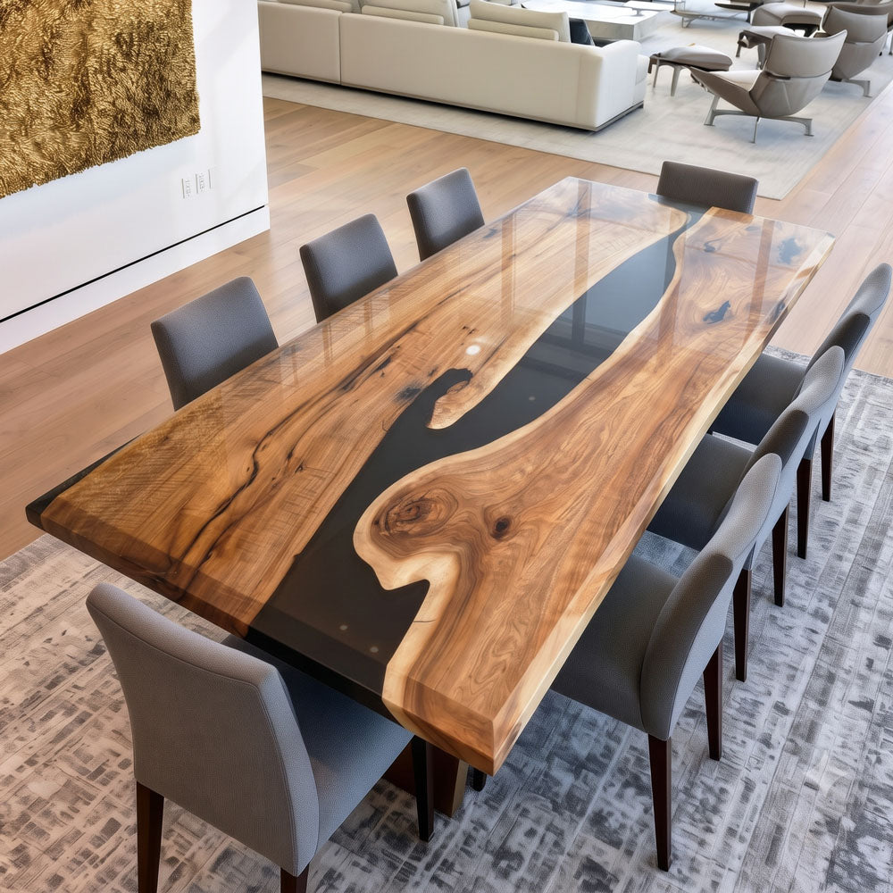 UTT Custom Black Walnut Black River Epoxy Table