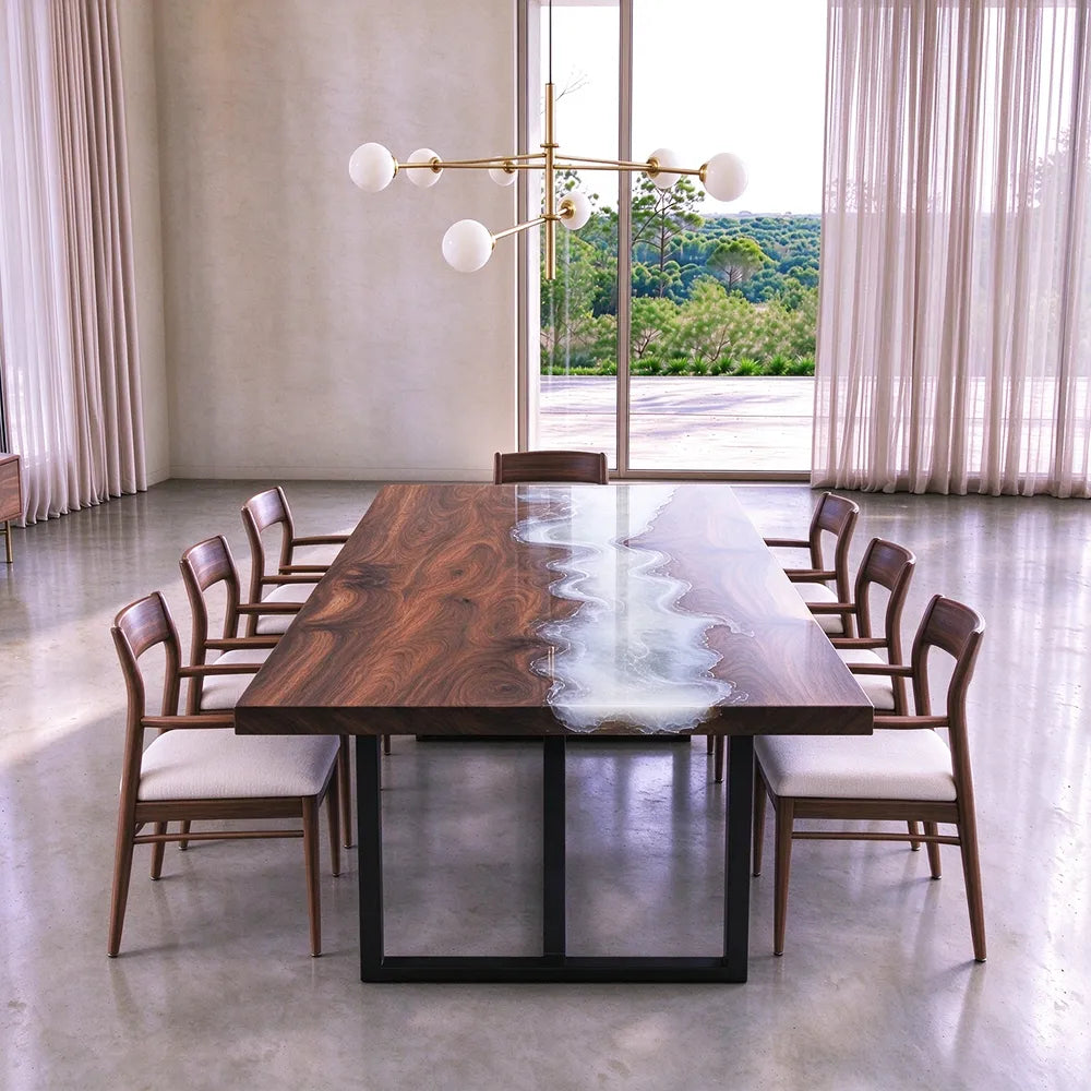 Black Walnut White Wave River Epoxy Table UTT112