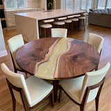 Artisanal Round Black Walnut & Creamy Shimmer Epoxy Table | URT64