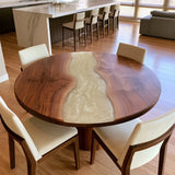 UTT Custom Artisanal Round Black Walnut & Creamy Shimmer Epoxy Table