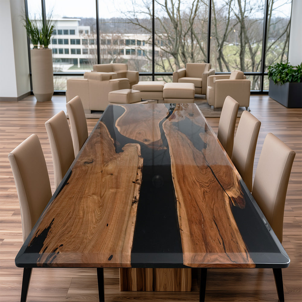 UTT Custom Black Walnut Black Resin Epoxy Table 