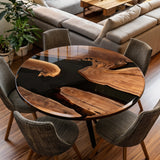 UTT Custom Black Walnut Black Resin River Round Epoxy Table