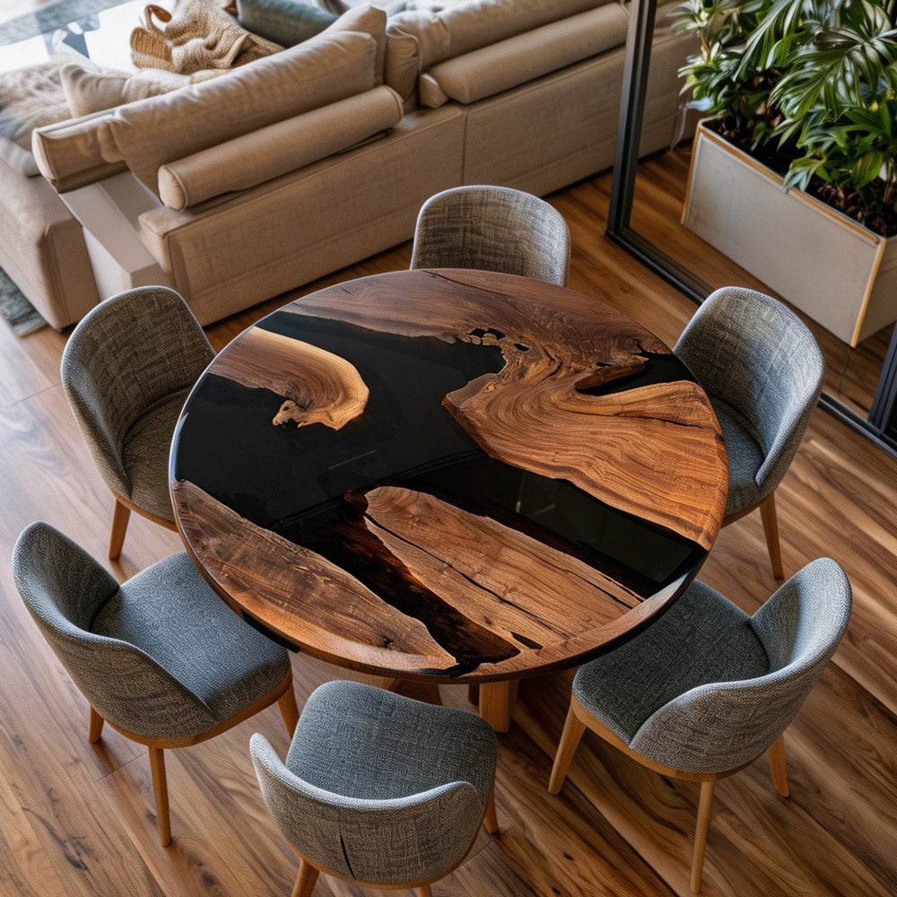 UTT Custom Black Walnut River Round Epoxy Table URT58