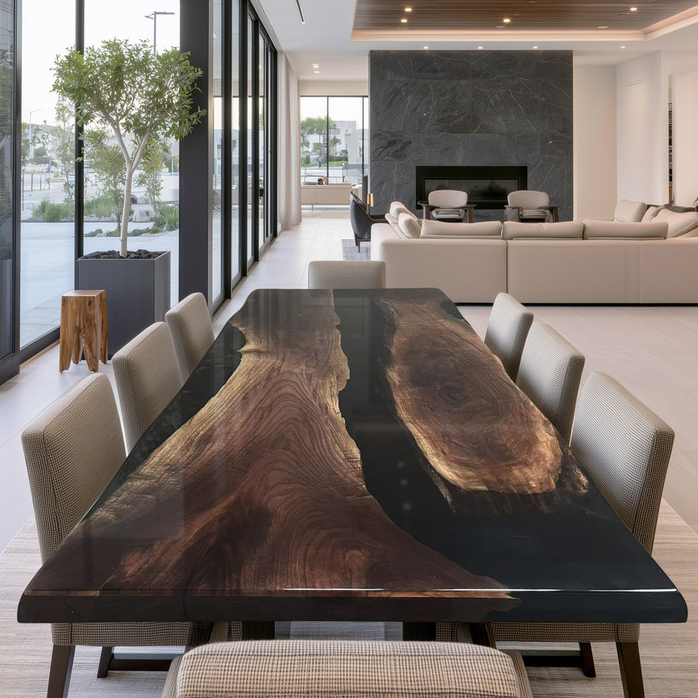 UTT Custom Black Walnut Black River Epoxy Table