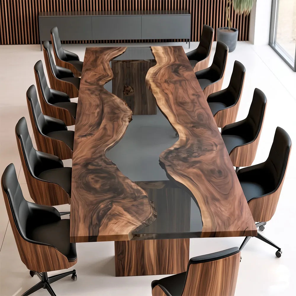 UTT  Black Walnut Black Transparent River Conference Epoxy Table CCT14
