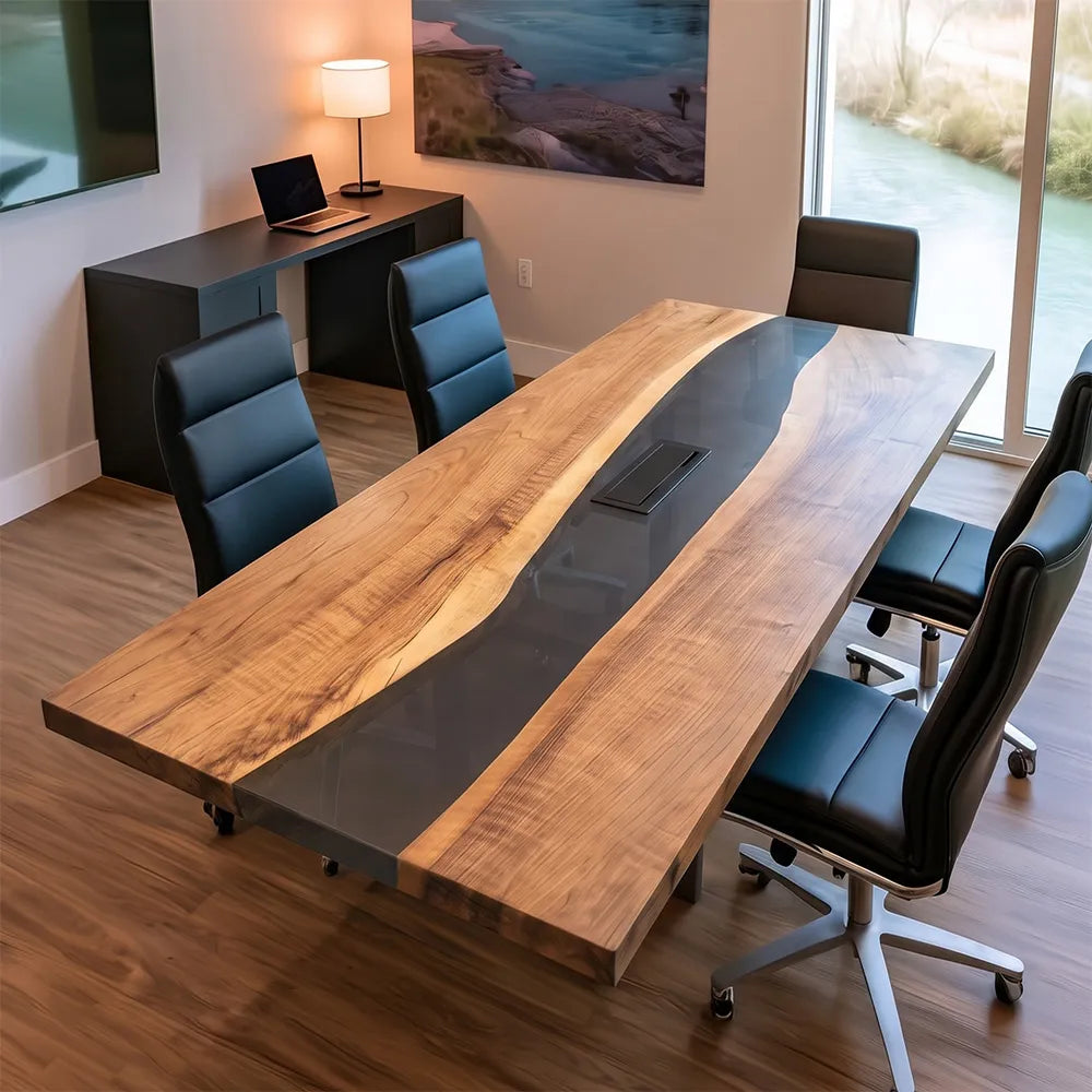 Black Walnut Black Transparent River Epoxy Conference Table CCT07