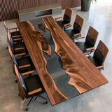 Custom Black Walnut Black Transparent River Conference Epoxy Table CCT14