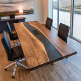 Custom Black Walnut Black Transparent River Epoxy Conference Table CCT07