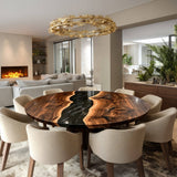 Black Walnut River Round Dining Epoxy Table URT50