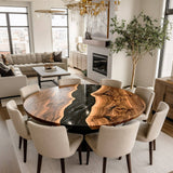 Black Walnut Black With White Accents River Round Dining Epoxy Table URT50
