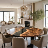 Black Walnut River Round Dining Epoxy Table URT50